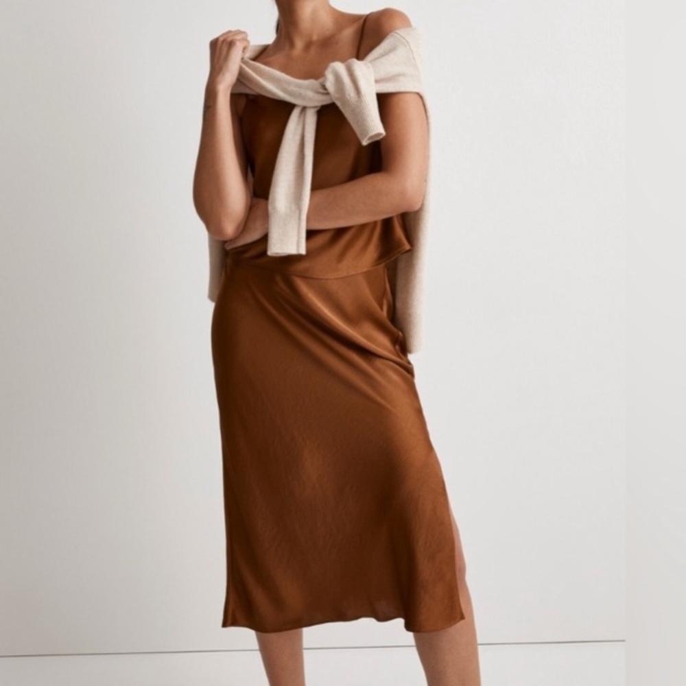 NWOT Madewell Layton satin midi slip skirt womens 10